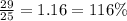 \frac{29}{25} = 1.16 = 116\%