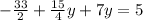 -\frac{33}{2} +\frac{15}{4} y+7y=5