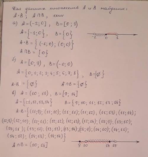 Для данных множеств А и В найдите А В и А ი B,если: A იB,если: а)А=(-2;0], В=[0;1); б) А=[0;9), В=(-