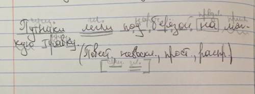 Выполнить синтаксический разбор: Путники легли под березой на мягкую травку.