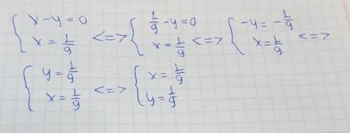 Розв'яжи систему рівнянь: {x−y=0,x=19. Відповідь: ( ; ).