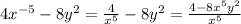 4x^{-5}-8y^2=\frac{4}{x^5}-8y^2=\frac{4-8x^5y^2}{x^5}