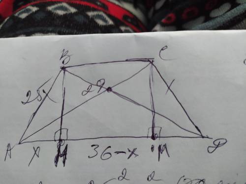 В рівнобічній трапеції більша основа дорівнює 36 см, бічна сторона 25 см, а діагональ 29 см. Знайдіт