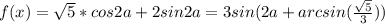 f(x) = \sqrt{5}*cos2a + 2sin2a = 3sin(2a + arcsin(\frac{\sqrt{5}}{3}))