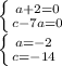 \left \{ {{a+2=0} \atop {c-7a=0}} \right. \\\left \{ {{a=-2} \atop {c=-14}} \right.