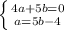 \left \{ {{4a+5b=0} \atop {a=5b-4}} \right.