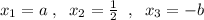x_1=a\; ,\; \; x_2=\frac{1}{2}\; \; ,\; \; x_3=-b