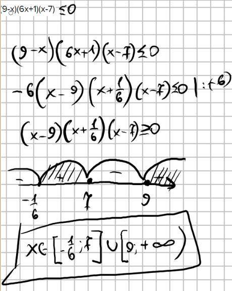 2. Решите неравенство: . (9-x)(6х+1)(х-7) меньше или равно 0​