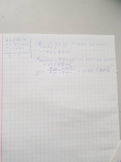 Із шахти завглибшки 150 м піднімають на канаті вантаж масою 500 кг.Маса кожного погонного метра стан