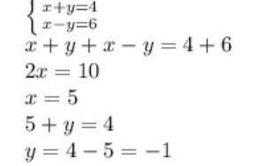 Дано систему : x + y = 6 x - y = 4 знайти y