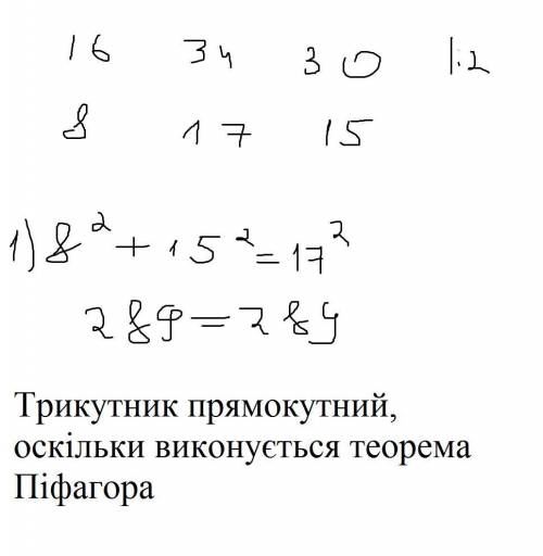 Визначте вид трикутника зі сторонами 16 см 30 см 34 см​