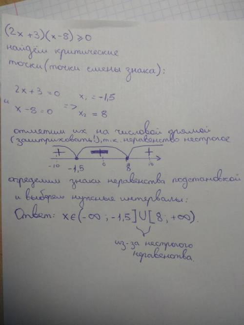 решить неравенство методом интервалов : (2x+3)*(x-8) больше или равно 0 .ПОДРОБНОЕ РЕШЕНИЕ