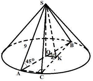 У конус вписано піраміду, основою якої є прямокутний трикутник. Бічна грань, що містить один з катет