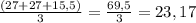 \frac{(27+27+15,5)}{3} =\frac{69,5}{3} = 23,17