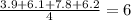 \frac{3.9+6.1+7.8+6.2}{4}=6