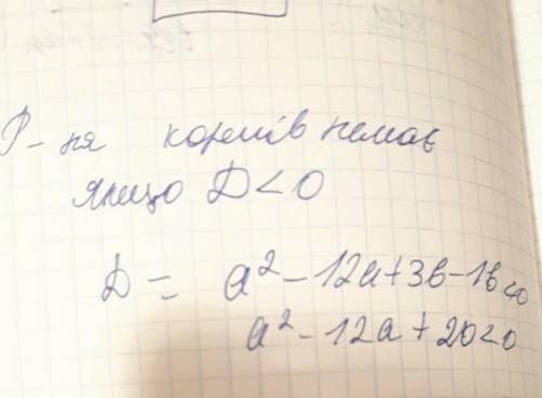 Знайдіть при яких значеннях а рівняння x^2-(a-6)x+4=0 немае коренів​