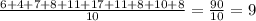 \frac{6+4+7+8+11+17+11+8+10+8}{10} =\frac{90}{10}=9