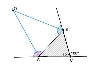 У ΔABC ∠C = 80° Знайдіть градусну міру ∠AOB, якщо O - точка перетину бісектрис зовнішніх кутів трику