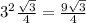 3^2\frac{\sqrt{3} }{4} =\frac{9\sqrt{3} }{4}