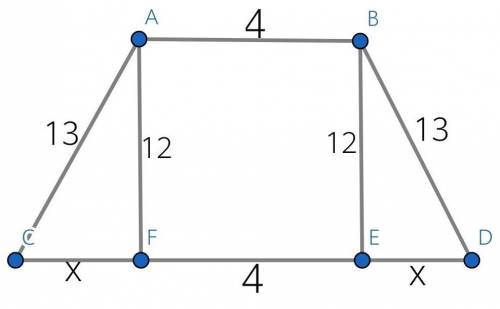 Бічна сторона рівнобічної трапеції дорівнює 13 см, а її висота 12 см. Знайдіть площу трапеції, якщо