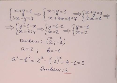 5. Нехай пара чисел (а;b) є розв’язком системи рівнянь х +у = 1 і 3х - у = 7. Знайдіть значення вира