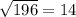 \sqrt{196} = 14