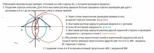 Побудуйте трикутник за двома сторонами і медіаною проведеною до однієї з них. Геометрія 7 клас