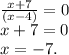 \frac{x+7}{(x-4)}=0\\ x+7=0\\x=-7.