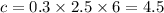 c = 0.3 \times 2.5 \times 6 = 4.5