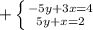 +\left \{ {{-5y+3x=4} \atop {5y+x=2}} \right.