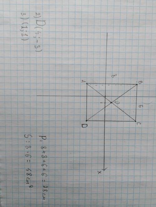 6. Даны координаты трёх вершин прямоугольника ABCD: A (−2; −3), B (−2; 5) и C (4; 5). 1) Начертите э