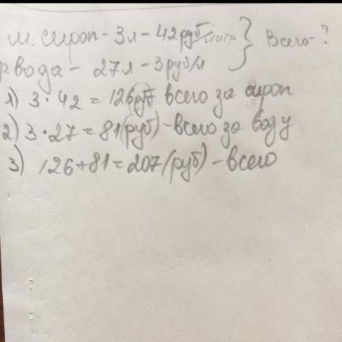 Для изготовления напитка взяли 3 л малинового сиропа по цене 42 руб. за 1 л. И 27 л. родниковой воды