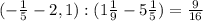 (-\frac{1}{5} -2,1):(1 \frac{1}{9} -5 \frac{1}{5} )=\frac{9}{16}