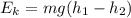 E_{k} = mg(h_{1} - h_{2})