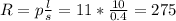 R = p \frac{l}{s} = 11 * \frac{10}{0.4} = 275