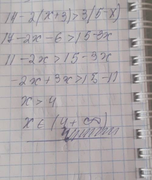 Решите неравенство 17-2(x+3)>3(5-x)