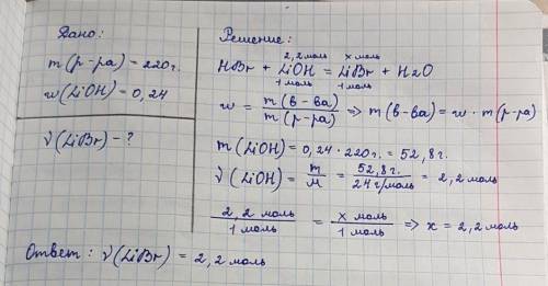 Вычисли химическое количество соли, образовавшейся при взаимодействии бромоводородной кислоты и 220