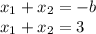 x_{1} + x_{2} = -b\\x_{1} + x_{2} = 3