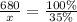 \frac{680}{x} = \frac{100\%}{35\%}