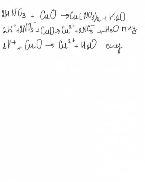составьте полное и сокращённое ионное ууравнениеHNO3+CuO​