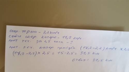Скорость течения реки 2,2 км/ч. Собственная скорость катера 17,2 км/ч. Какой путь катер против течен