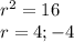 r^{2} =16\\r=4;-4