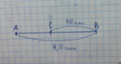 Точка С лежит между точками А и В. Найдите длину отрезка АС, если АВ=8,5 см, ВС=4,6 см. (с подробным