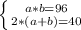 \left \{ {{a*b = 96} \atop {2*(a + b) = 40}} \right.