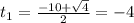 t_{1}=\frac{-10+\sqrt{4}}{2} =-4