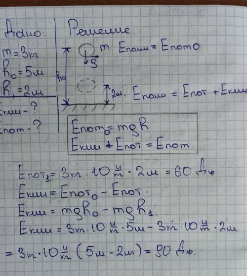 ВАС НАДО 9. Найти потенциальную и кинетическую энергию тела массой 3 кг, падающего свободно с высот