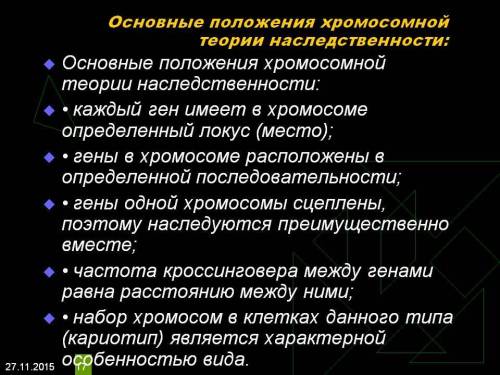 Назовите основные положения хромосомной теории наследственности