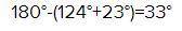Два угла треугольника равны 124градуса и 23градуса. Сколько градусов третий угол этого треугольника?