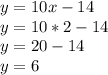 y=10x-14\\y=10*2-14\\y=20-14\\y=6