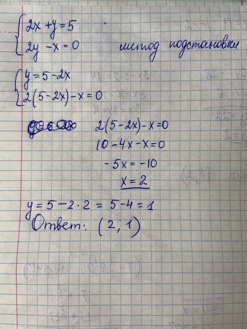 Решите систему уравнения 2х+у=5 2у-х=0​